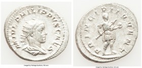 Philip II (AD 247-249). AR antoninianus (24mm, 4.54 gm, 1h). Choice VF. Rome, AD 244-246. M IVL PHILIPPVS CAES, radiate, draped and cuirassed bust of ...