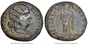 Fausta (AD 324-326). AE3 or BI nummus (19mm, 11h). NGC AU. Alexandria, 4th officina, AD 325-326. FLAV MAX-FAVSTA AVG, mantled bust of Fausta right, se...