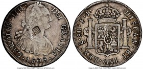 Charles IV Counterstamped 8 Reales 1808 So-FJ VF Details (Private countermark) NGC, Santiago mint, KM51. Private countermark within square on neck of ...