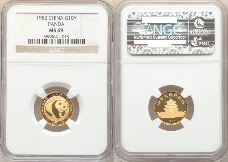 People's Republic gold Panda 10 Yuan (1/10 oz) 1983 MS69 NGC, KM69. AGW 0.0999 o...