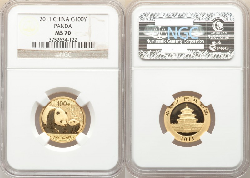 People's Republic gold Panda 100 Yuan (1/4 oz) 2011 MS70 NGC, KM-Unl. AGW 0.2499...