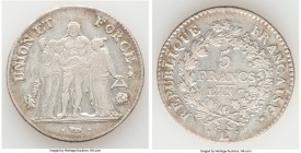 Republic Pair of Uncertified Assorted 5 Francs, 1) 5 Francs L'An 7 (1798/1799)-L - XF, 37.2mm. 24.82gm 2) 5 Francs L'An 9 (1800/1801)-L - VF, 37.6mm. ...