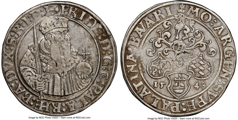 Pfalz. Friedrich II Taler 1548 XF45 NGC, KM-MB135, Dav-9627. 

HID09801242017...