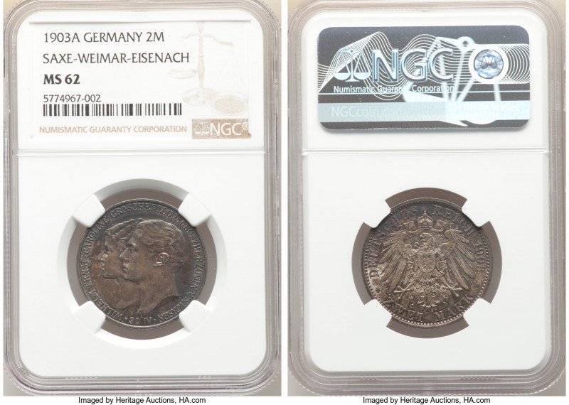 Saxe-Weimar-Eisenach. Wilhelm Ernst 2 Mark 1903-A MS62 NGC, Berlin mint, KM217. ...