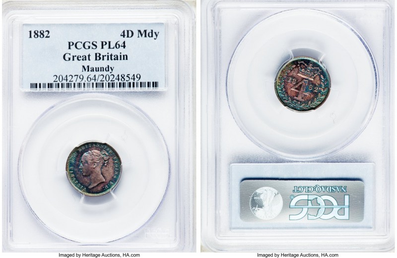 Victoria Prooflike Maundy 4 Pence 1882 PL64 PCGS, KM732. Mintage: 4,146. Vivid t...