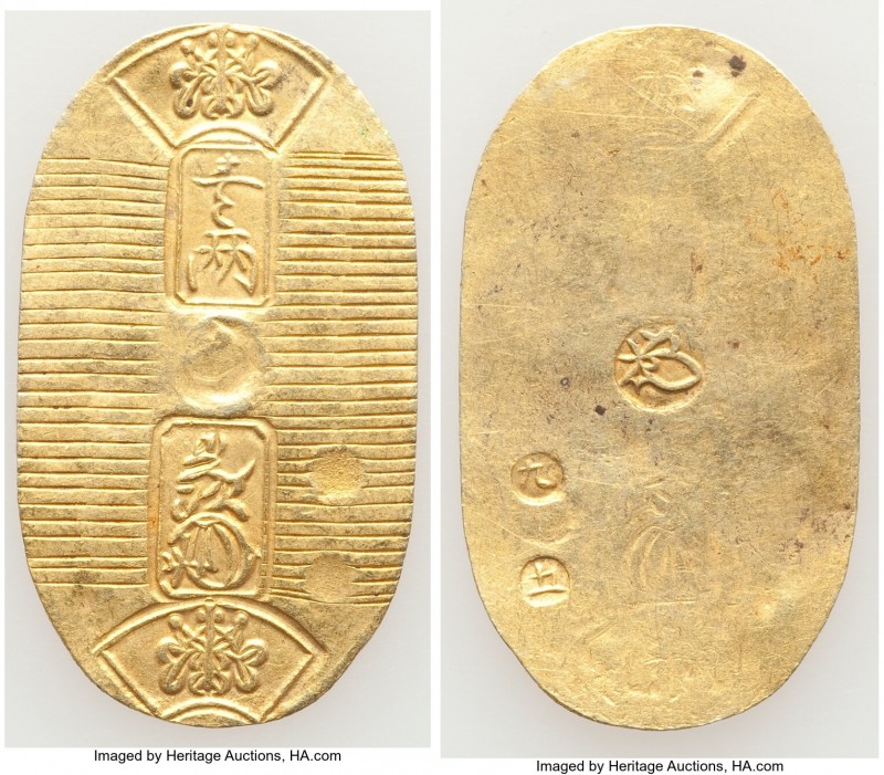 Manen gold Koban (Ryo) ND (1860-1867) XF, Edo mint, KM-C22d. 20.5x36.1mm. 3.29gm...