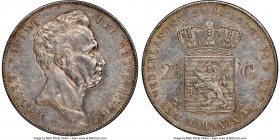 Willem I 2-1/2 Gulden 1840 AU58 NGC, Utrecht mint, KM67. One year type. 

HID09801242017

© 2020 Heritage Auctions | All Rights Reserved