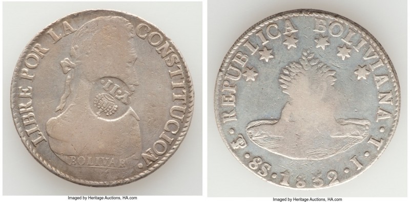 Spanish Colony. Isabel II Counterstamped 8 Reales ND (1834) VF (Cleaned), KM100....