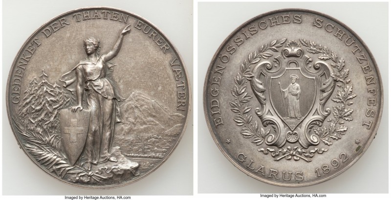 Confederation silver "Glarus Shooting Festival" Medal 1892 UNC, Richter-808b, Ma...
