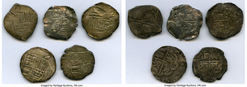 Philip III 5-Piece Lot of Uncertified Cob 8 Reales ND (1598-1621) VF, 1) 8 Reale...