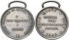MODENA. Durante Vittorio Emanuele II, 1849-1861. 
Medaglia per i volontari delle Prime due guerre d’Indipendenza Italiana. Ag gr. 5,21 mm 22,7 Dr. DE...