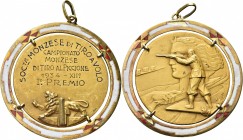 MONZA. Ventennio Fascista, dal 1923 al 1943. 
Medaglia I Premio Campionato monzese di Tiro al Piccione 1934 a. XII. Au K18 gr. 32,23 mm 47,8 Dr. SOC....