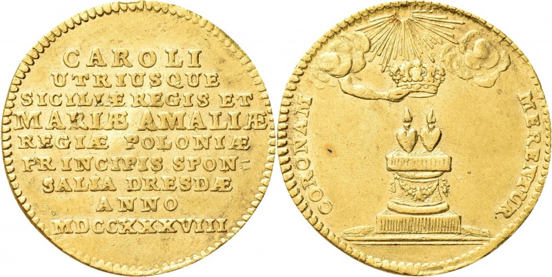 NAPOLI. Carlo di Borbone, 1734-1759. 
Carlino o medaglia 1738. Au gr. 3,47 mm 2...