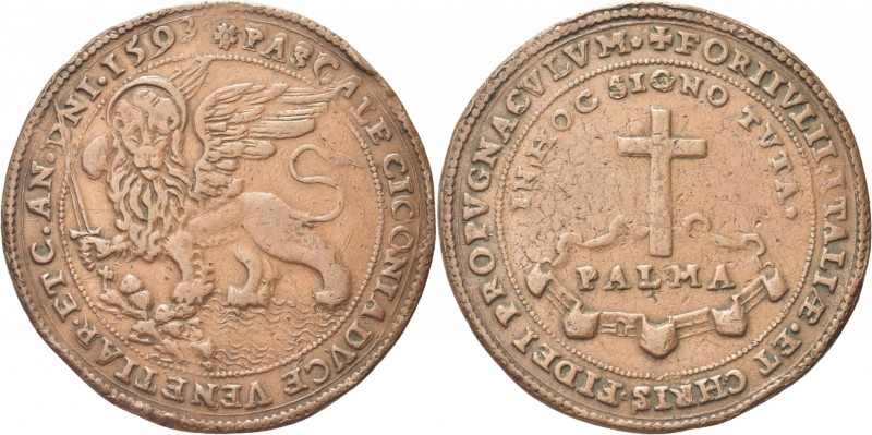 PALMANOVA. Pasquale Cicogna Doge LXXXVIII, 1585-1595. 
Medaglia 1593. Æ gr. 21,...