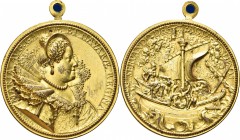 FRANCIA. Maria de Medici (regina consorte di Francia e Navarra), 1573-1642. 
Medaglia 1613 opus G. Dupré (1574-1647). Æ dorato gr. 72,51 mm 62 Dr. MA...