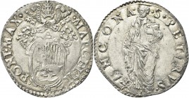 ANCONA. Marcello II (Marcello Cervini), Aprile-Maggio 1555. 
Giulio. Ag gr. 3,23 Dr. MARCEL II - PONT MAX. Stemma sormontato da triregno e chiavi dec...