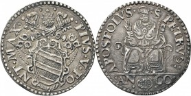ANCONA. Pio V (Antonio Michele Ghislieri), 1566-1572. 
Testone. Ag gr. 9,24 Dr. PAVLVS V PO - NT MAX. Stemma ovale in cornice sormontato da triregno ...