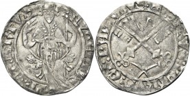 AVIGNONE. Eugenio IV (Gabriele Condulmer), 1431-1447. 
Carlino. Ag gr. 2,02 Dr. EVGENIVS PP QVARTV II Pontefice, seduto in trono e frontale, solleva ...