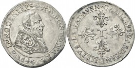 AVIGNONE. Innocenzo X (Giovanni Battista Pamphilj), 1644-1655. 
Mezzo Scudo 1645. Ag gr. 13,96 Dr. INNOCENTIVS X PONT MAX. Busto a d., con piviale or...