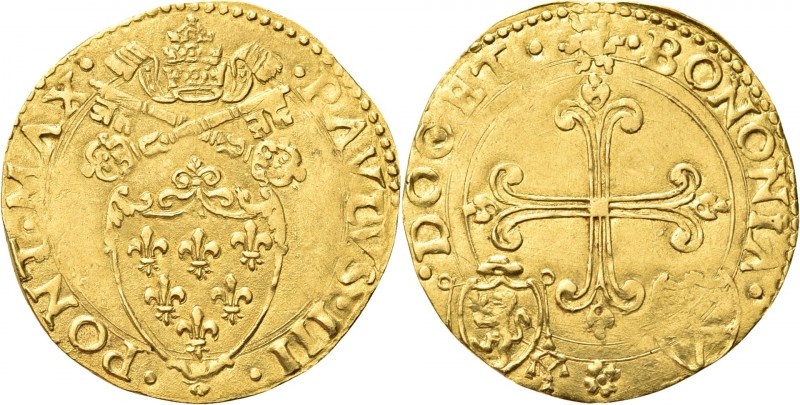 BOLOGNA. Paolo III (Alessandro Farnese), 1534-1549. 
Scudo d’oro. Au gr. 3,37 D...