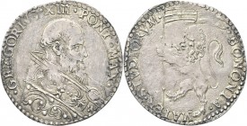BOLOGNA. Gregorio XIII (Ugo Boncompagni), 1572-1585. 
Bianco. Ag gr. 4,85 Dr. GREGORIVS XIII PONT MAX. Busto a d., con piviale decorato da arabeschi....