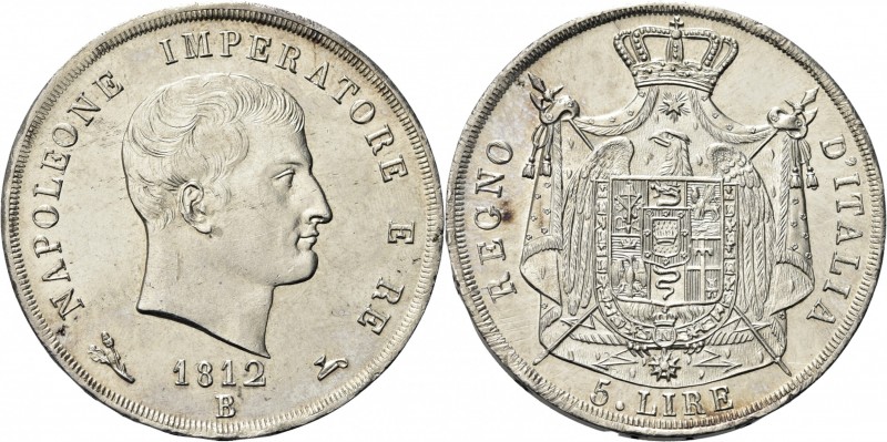 BOLOGNA. Napoleone I Re d’Italia, 1805-1814. 
5 Lire 1812, II° Tipo, puntali sa...