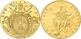 BOLOGNA. Leone XII (Annibale Sermattei della Genga), 1823-1829. 
Doppia romana a. II. Au gr. 5,42 Dr. LEO XII - P M A II. Stemma sormontato da tiara ...