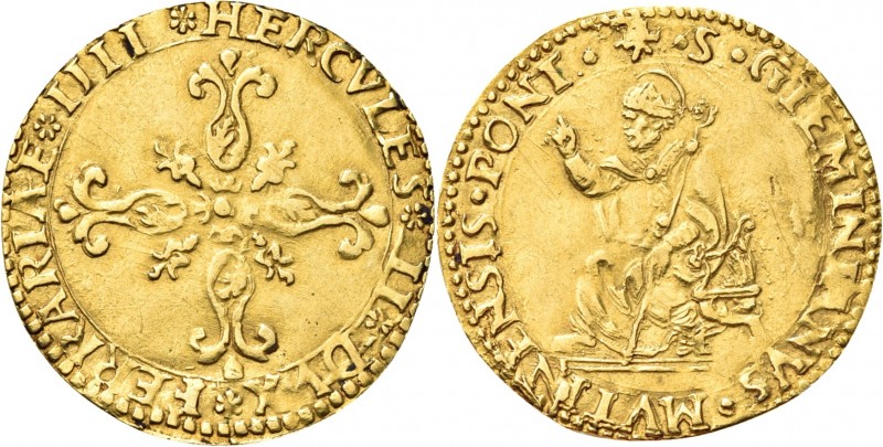 MODENA. Ercole II d’Este, 1534-1559. 
Scudo del sole. Au gr. 3,26 Dr. HERCVLES ...