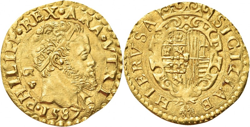 NAPOLI. Filippo II di Spagna, Re di Napoli e di Sicilia 1554-1598. 
Scudo d’oro...