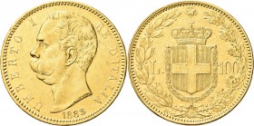 REGNO D’ITALIA. Umberto I, 1878-1900. 
100 Lire 1883 Roma. Au Come precedente. Pag. 569; Gig. 3.
Raro. BB