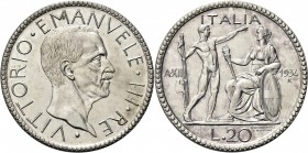 REGNO D’ITALIA. Vittorio Emanuele III, 1900-1943. 
20 Lire 1934 a. XII Roma, Littore.(50 esemplari coniati). Ag Come precedente. Pag. 679; Gig. 43.
...