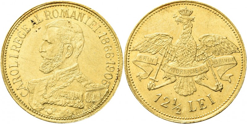 ROMANIA. Carlo I Hohenzollern Sigmaringen, 1881-1914. 
12 Lei e Mezzo 1906. Au ...