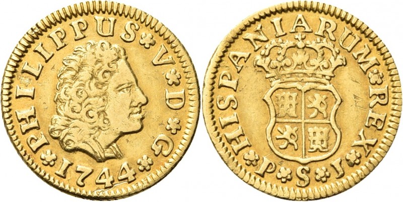 SPAGNA. Filippo V di Spagna, 1700-1746. 
1/2 escudos 1744 Siviglia. Au gr. 1,76...