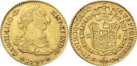 SPAGNA. Carlo III di Borbone, Re di Spagna 1759-1788. 
2 Escudos 1787 Siviglia. Au gr.6,73 Dr. Busto corazzato a d. con capelli raccolti. Rv. Stemma ...