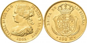 SPAGNA. Isabella II di Spagna, 1833-1868. 
100 Reales 1861. Au gr. 8,37 Simile a precedente. Fried. 331.
SPL