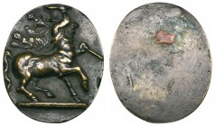 Rome (third quarter of 15th century), A Centaur, oval bronze plaquette, the centaur walking right, draped with lion’s skin, holding a thyrsus and krat...