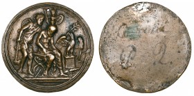 Master of the Orpheus Legend (late 15th century), The Birth of Athena, bronze plaquette, Zeus leans forward on a curule chair with Athena emerging fro...