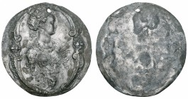 Attributed to Antonio Signoretti (fl. from 1550s), An Unknown Lady, lead uniface medal, bust facing right within an oval cartouche, her hair bejewelle...