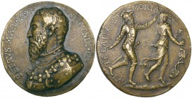 Danese Cattaneo (c. 1512-72), Pietro Maria Rossi (Count of San Secondo from 1521), bronze medal, PETRVS MAR R S SECVNDI C, armoured bust left wearing ...