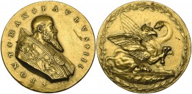 Roman School (c. 1540), Paul III, Farnese (Pope, 1534-49), bronze-gilt medal, PAVLVS III PONT MAX, bust right wearing cape embroidered with panels of ...