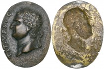 North Italian (late 16thcentury), Caesonia, Domitia, Terentia and Titus, four oval bronze plaquettes, comprising head of Caesonia (wife of Caligula) r...