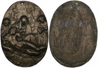 Plaquettes (5), comprising a Netherlandish oval version of The Pietà with Angels, bronze, 72 x 51mm, pierced, German plaquette of The Adoration of the...
