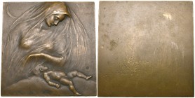 Austria, Stephan Schwartz (1851-1924), Adagio, bronze plaquette of mother and child, 80mm square (BDM V, 430); and small oval bronze jugendstil plaque...