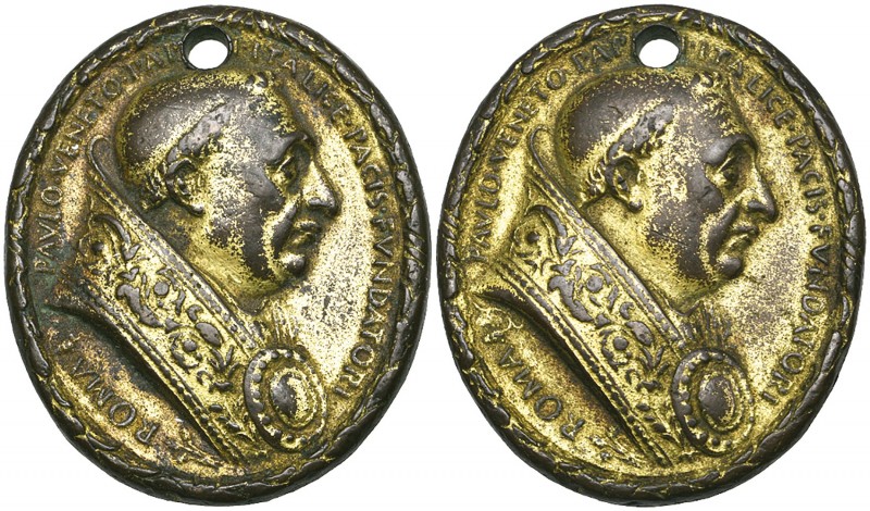 Cristoforo di Geremia (fl. 1456-76), Pope Paul II (1464-71), bronze-gilt oval me...