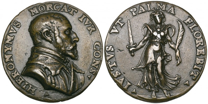 Anonymous (16th century), Girolamo Morcat (jurist), bronze medal, HIERONYMVS MOR...