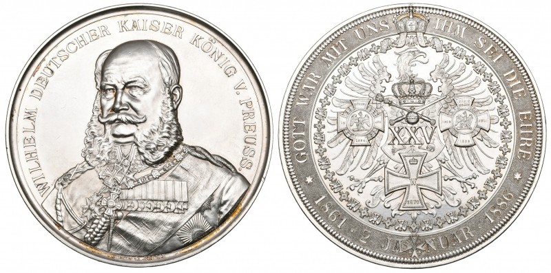 Germany, Prussia, Wilhelm I, Silver Jubilee, 1886, silver medal, by G. Loos, bus...