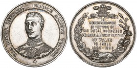 India, Visit of Prince Albert Victor of Wales (later Duke of Clarence) to India, 1889-90, silver medal, bust threequarters left, rev., eight-line insc...