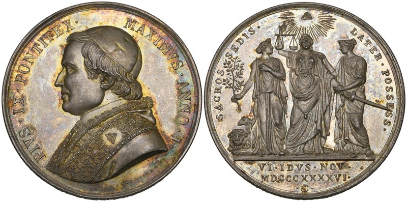 Italy, Vatican, Annual silver medals (3), of Pius IX (2), years I and XXVI and L...