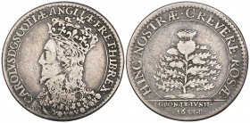 Charles I, Scottish Coronation, 1633, silver medal by Briot, crowned bust left, rev., thistle and rose tree combined, 28mm (MI 266/60; E. 123), good f...