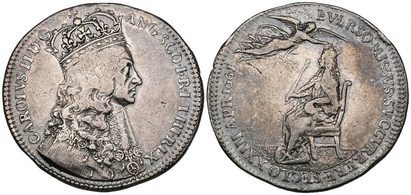Charles II, Coronation, 23 April 1661, official silver medal by Thomas Simon, cr...